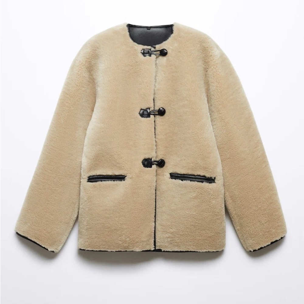 Mango Appliqué Faux Shearling Coat Jacket